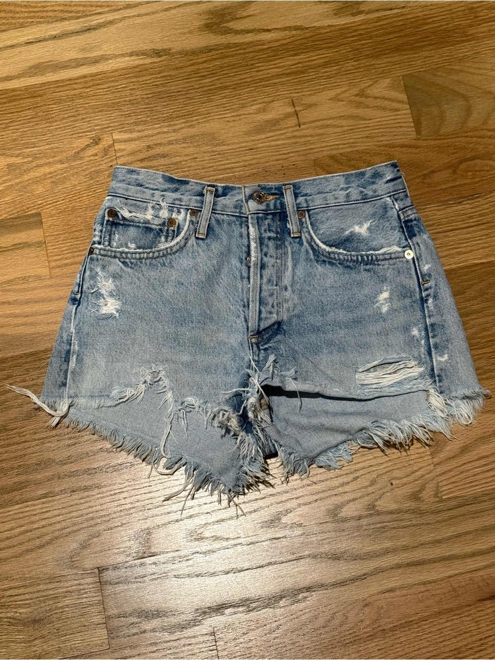AGOLDE Parker Light Blue Distressed Denim Shorts - Women